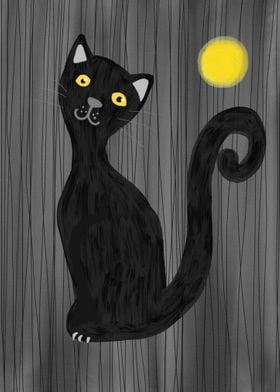 Black cat and full moon