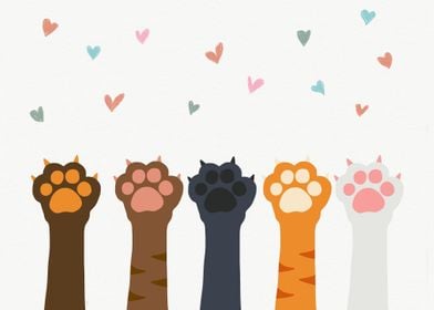 Cat paw colorful hearts