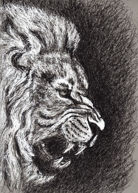 hungry lion scribble art