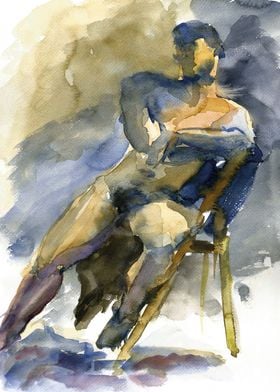 Man nude watercolor