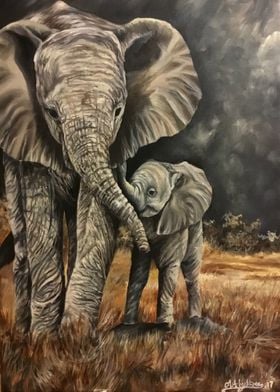 Elephant Mother And Baby