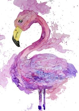 Purple Flamingo Watercolor