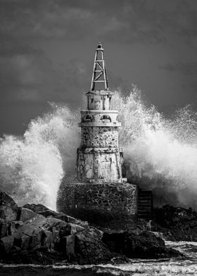 Lighthouse sea storm