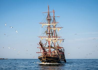 Wooden ship in the sea