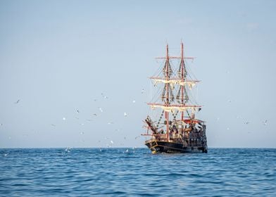 Wooden ship in the sea