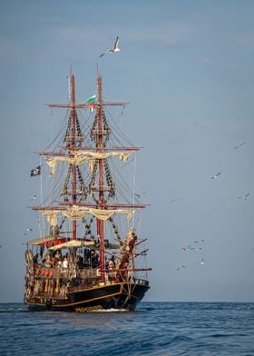 Wooden ship in the sea