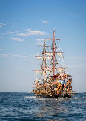 Wooden ship in the sea