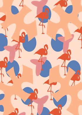Flamingo and leaves patter