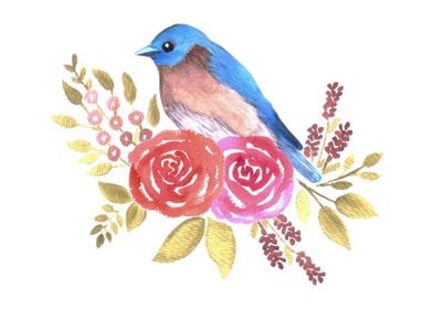 Bluebird and roses 