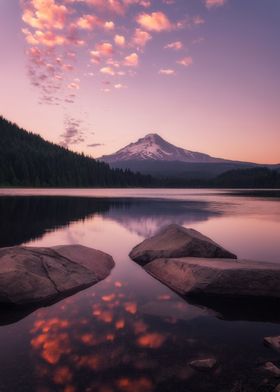 Mountain lake sunset 