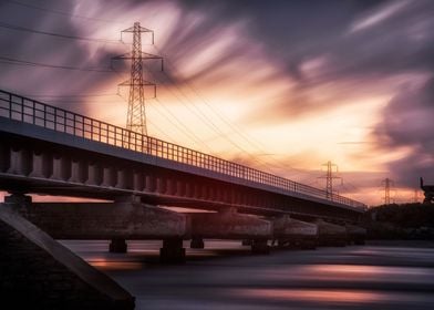 rail bridge sunset