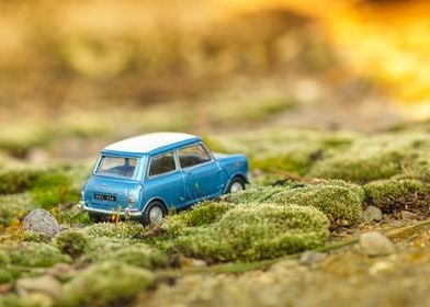 Vintage toy car in moss