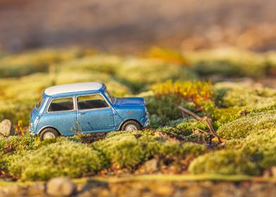 Vintage toy car in moss