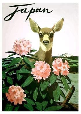 Japan deer in flower bush