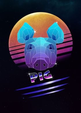 Retro Synthwave Pig