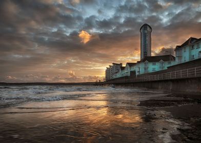 High tide at sunset 