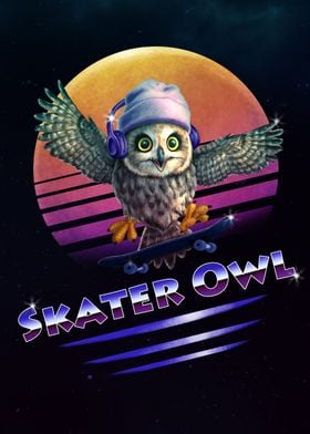 Retro Synthwave Skater Owl