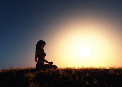 Female yoga at sunset