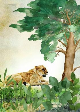 Watercolor Art of Lion