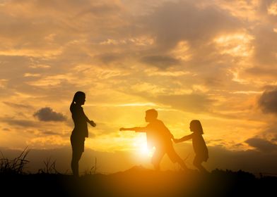 Mother and kids playing