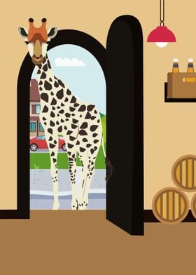 Giraffe enters the pub