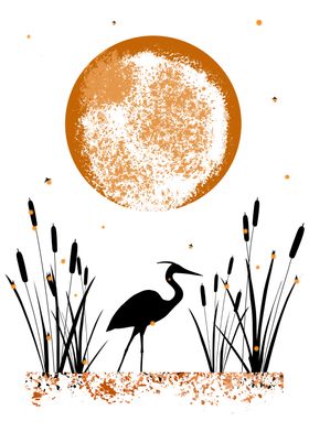 Crane and Moon