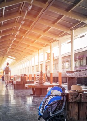 Traveler bag at a train 