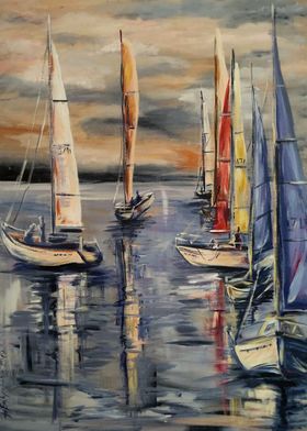 Yachts on sunset Original 