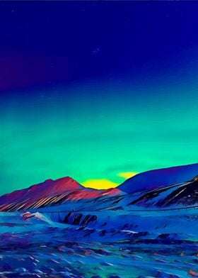 Aurora with mountain