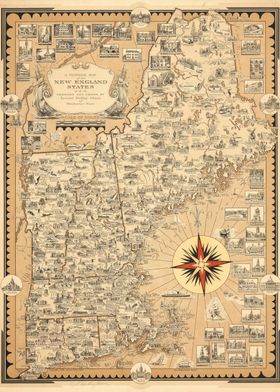 Vintage map of New England