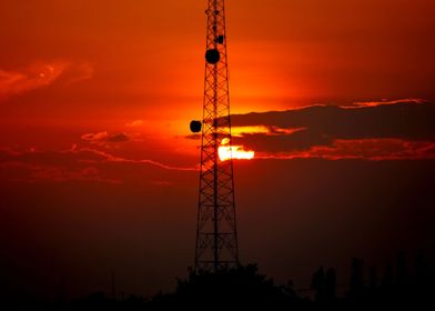 silhouette tower sunset