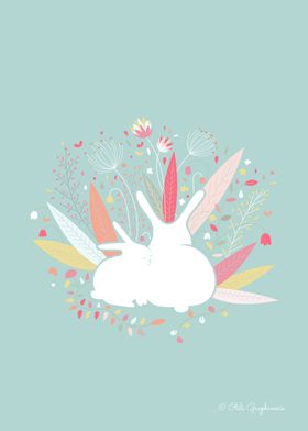 Rabbits in the flowers