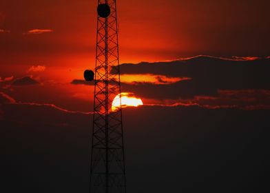 telecom tower sunset