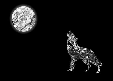 Loup et lune Noir et Blanc