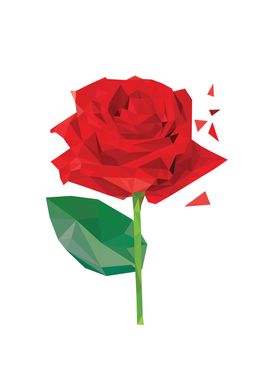 Romantic red rose low poly