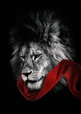 lion head with red shal  