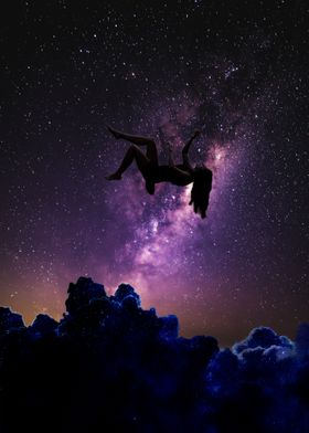 Girl levitate into Space