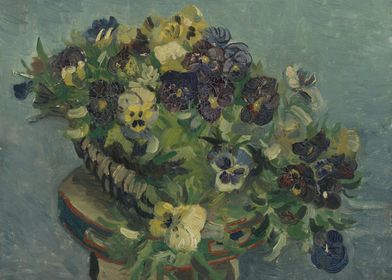 Basket of Pansies on a Tab