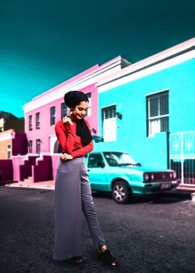 lady standing on road