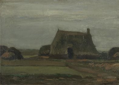 Boerderij met turfhopen 