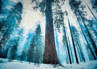 Blue Trees with Snow