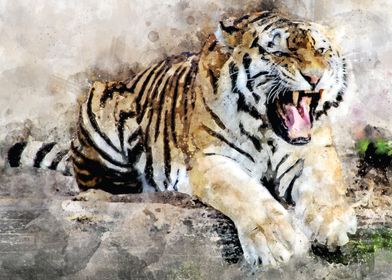 Roaring Tiger Watercolour