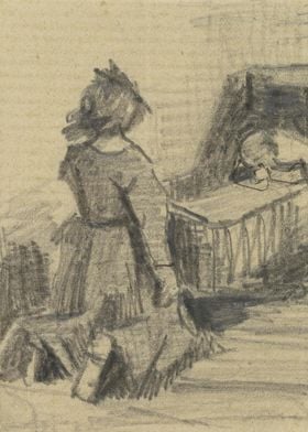 Girl Kneeling by a Cradle