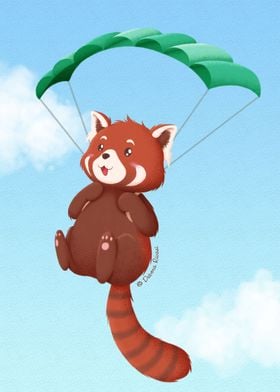 Red panda with parachute