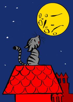 The cat mewing at the moon