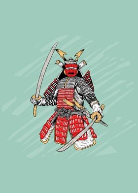 Red Samurai with Katanas