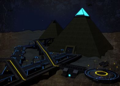 Sci fi Pyramids at night