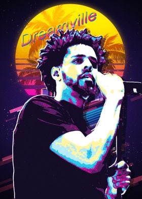 J Cole Retro 80s Poster