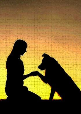 girl playing with dog