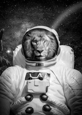 lion on space poster BW